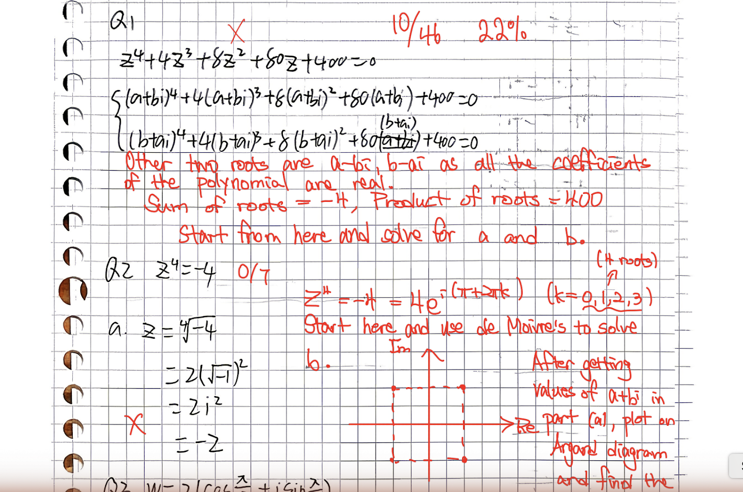带有逐题得分和手写反馈的IB数学AA HL复数模考批改,10/46